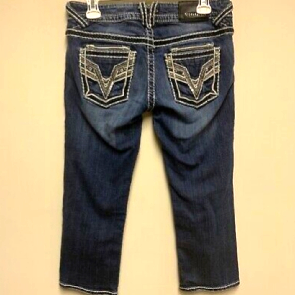 Vigoss Womens Dublin Capri Jeans Embroidered Gems sz-5/6